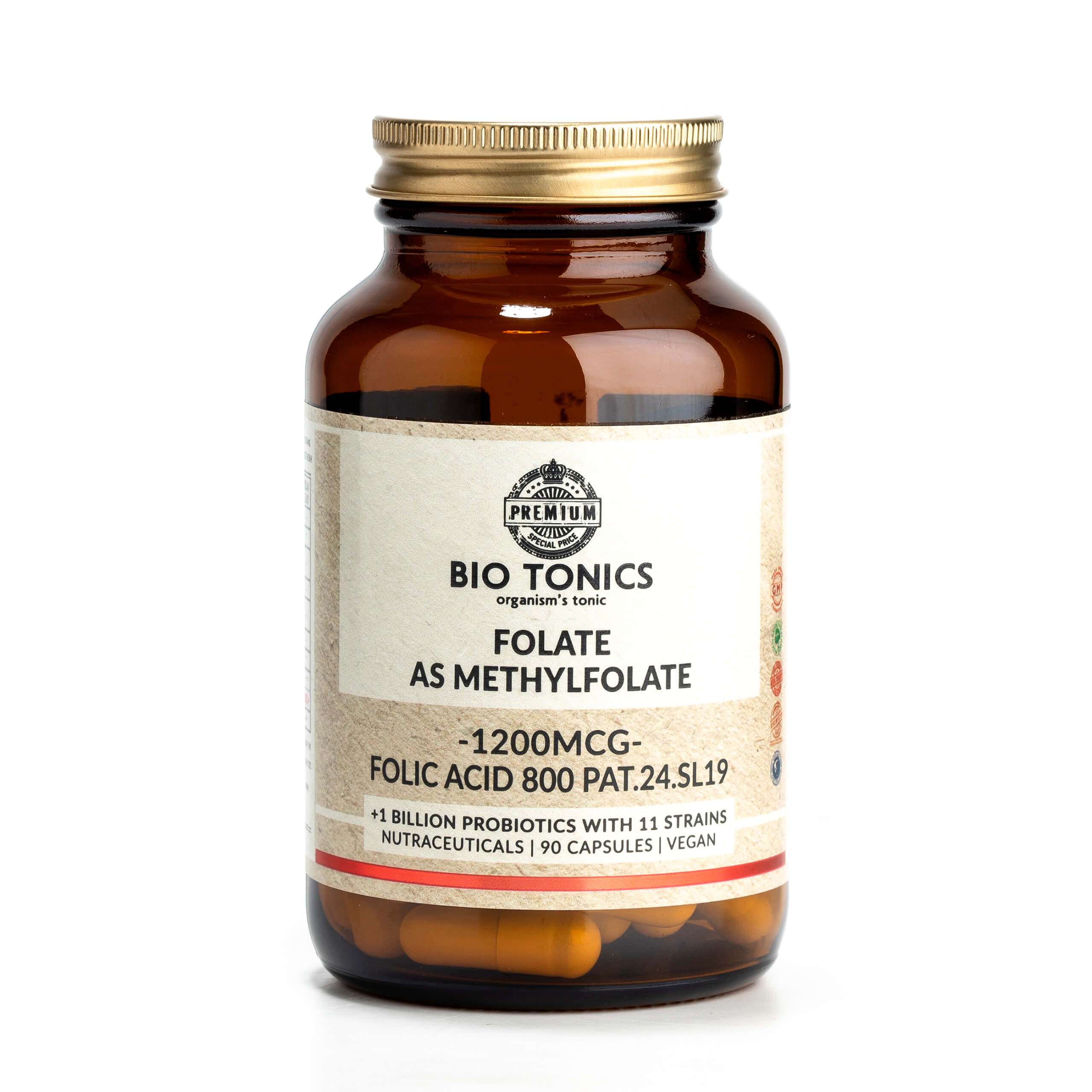 Bio Tonics Folate 1200mcg 90 φυτικές κάψουλες – ενεργό φυλλικό οξύ για ενέργεια και κυτταρική υποστήριξη