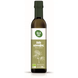 Organic hemp oil in a 250ml bottle (Λάδι Κάνναβης ΒΙΟ).